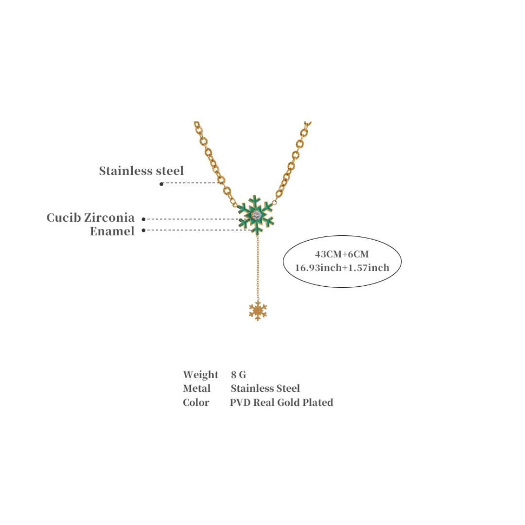 18K Gold Plated Green Enamel Snowflake Necklace