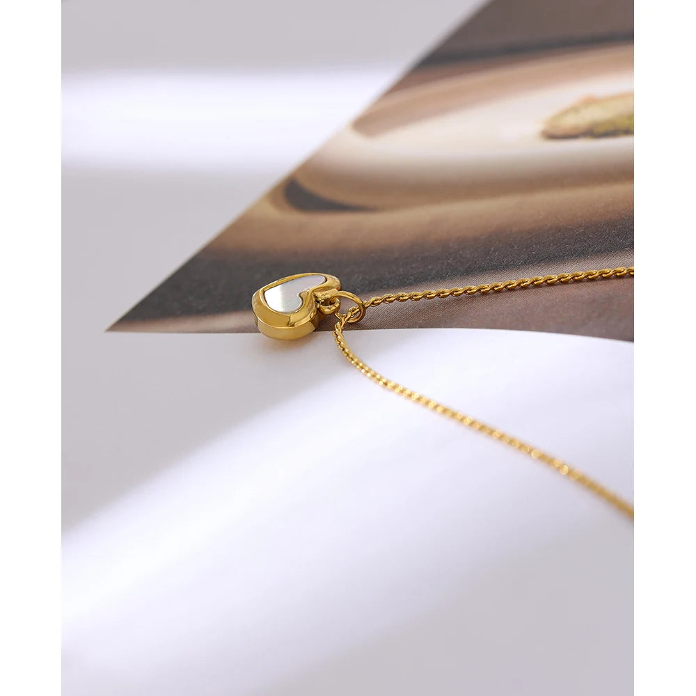 Water-Resistant 18K Gold Plated Necklace and Matched Bracelet with Shell Heart Pendant