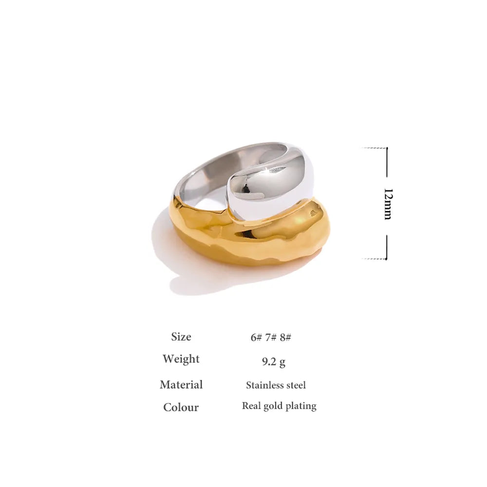 Water-Resistant 18K Plated Adjustable Cuff Ring with Two Tones