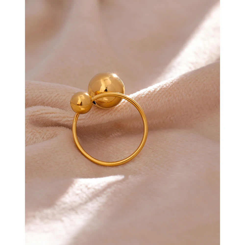 Water-Resistant 18K Gold Plated Sphere Adjustable Ring