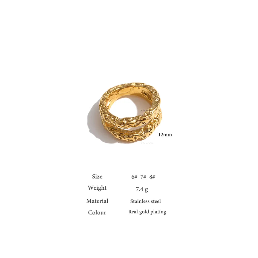 Water-Resistant 18K Gold Plated Double Band Cocktail Ring