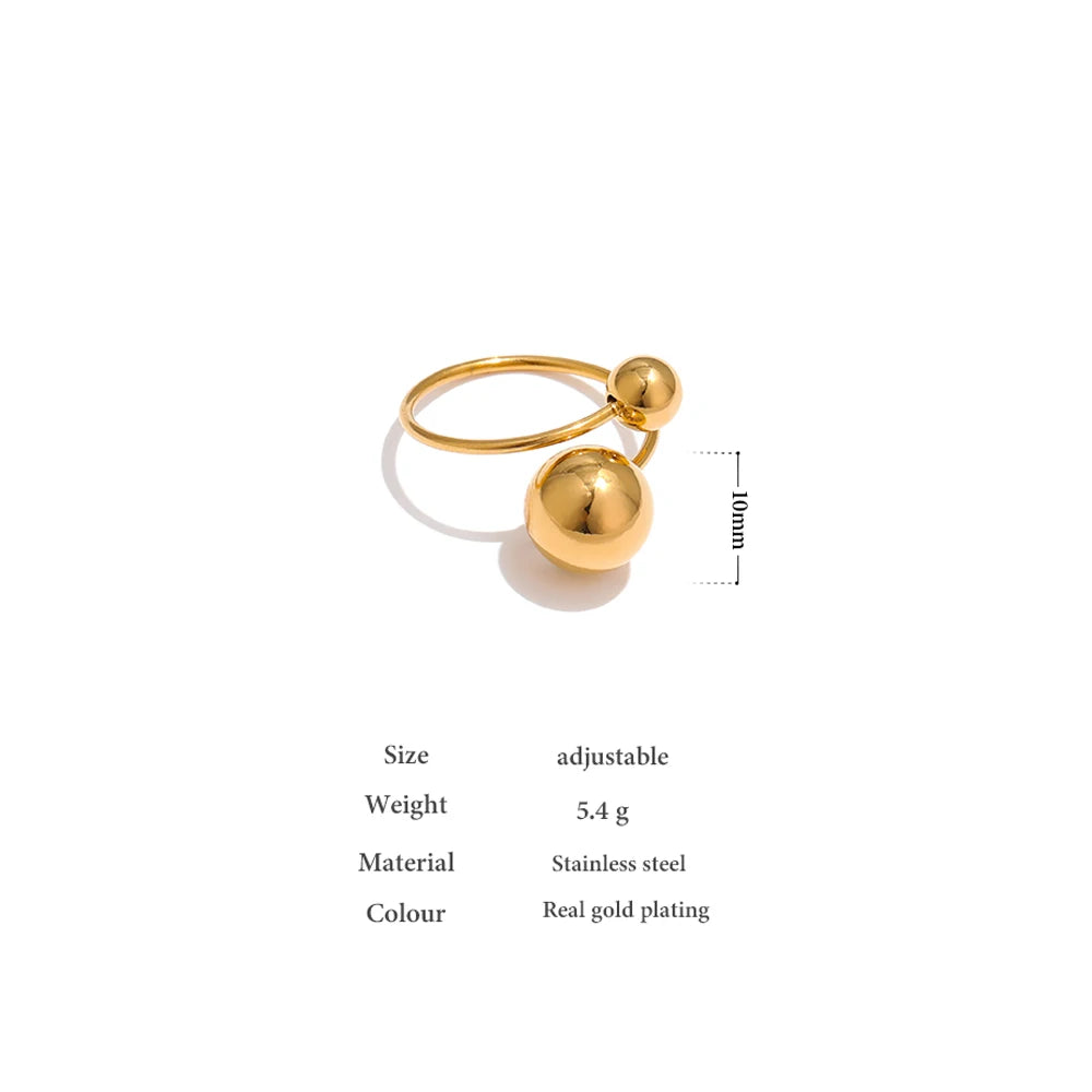 Water-Resistant 18K Gold Plated Sphere Adjustable Ring