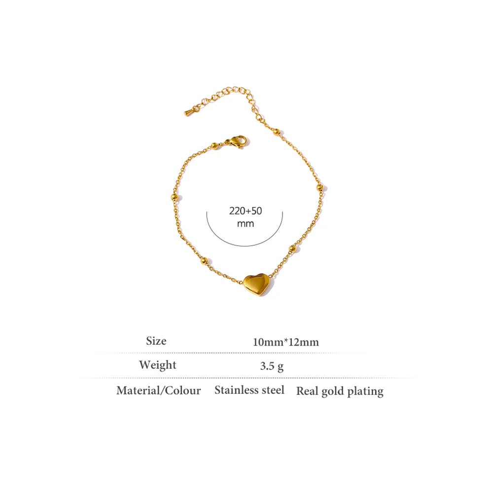 Water-Resistant 18K Gold Plated Anklet with Heart Pendant