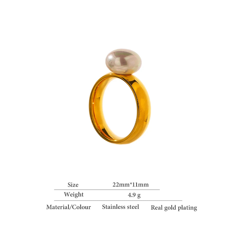 Water-Resistant 18K Gold Plated Simulated Pearl Ring