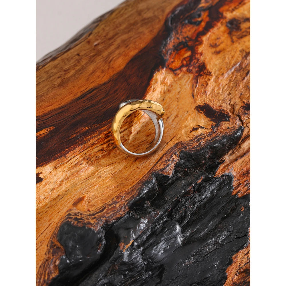 Water-Resistant 18K Plated Adjustable Cuff Ring with Two Tones