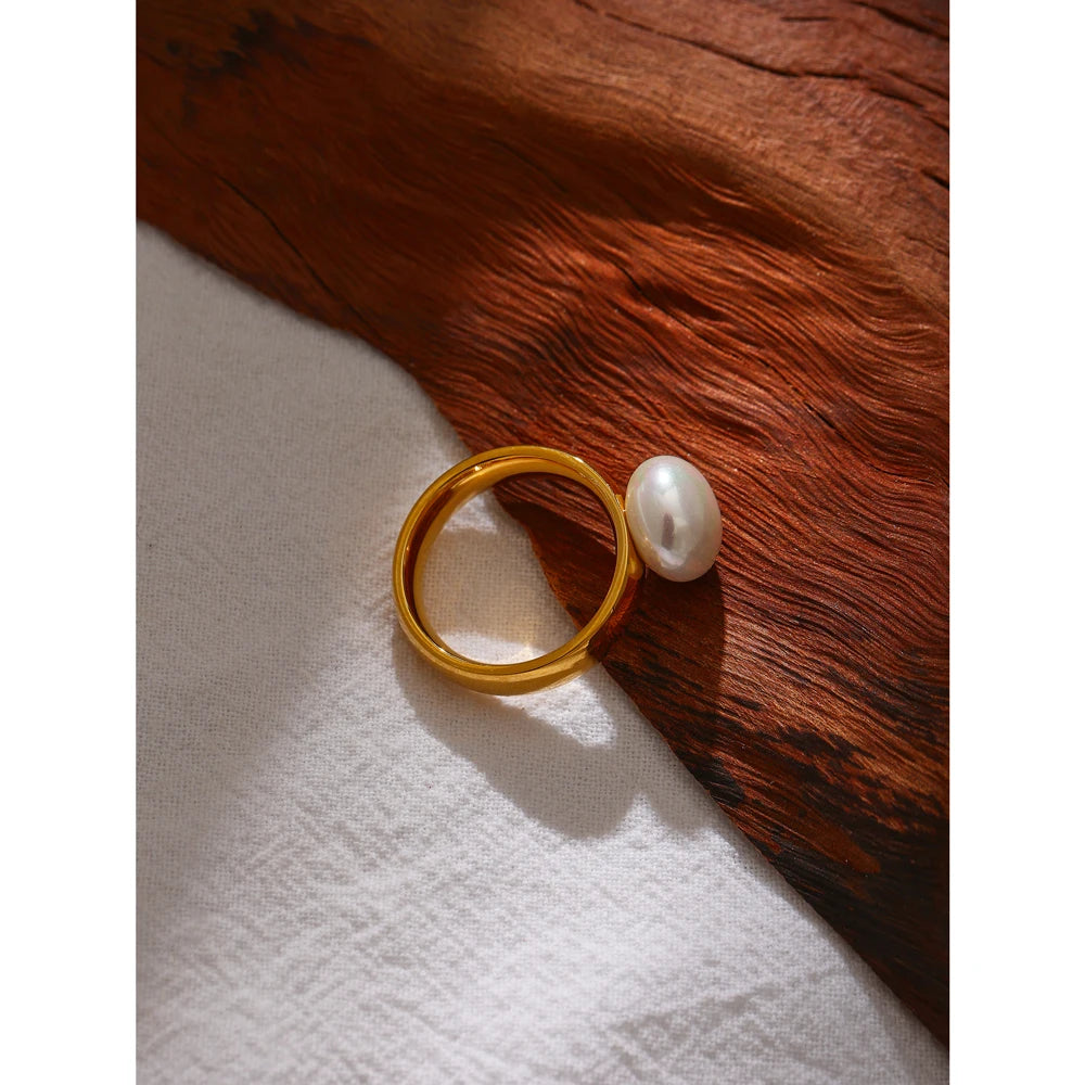 Water-Resistant 18K Gold Plated Simulated Pearl Ring