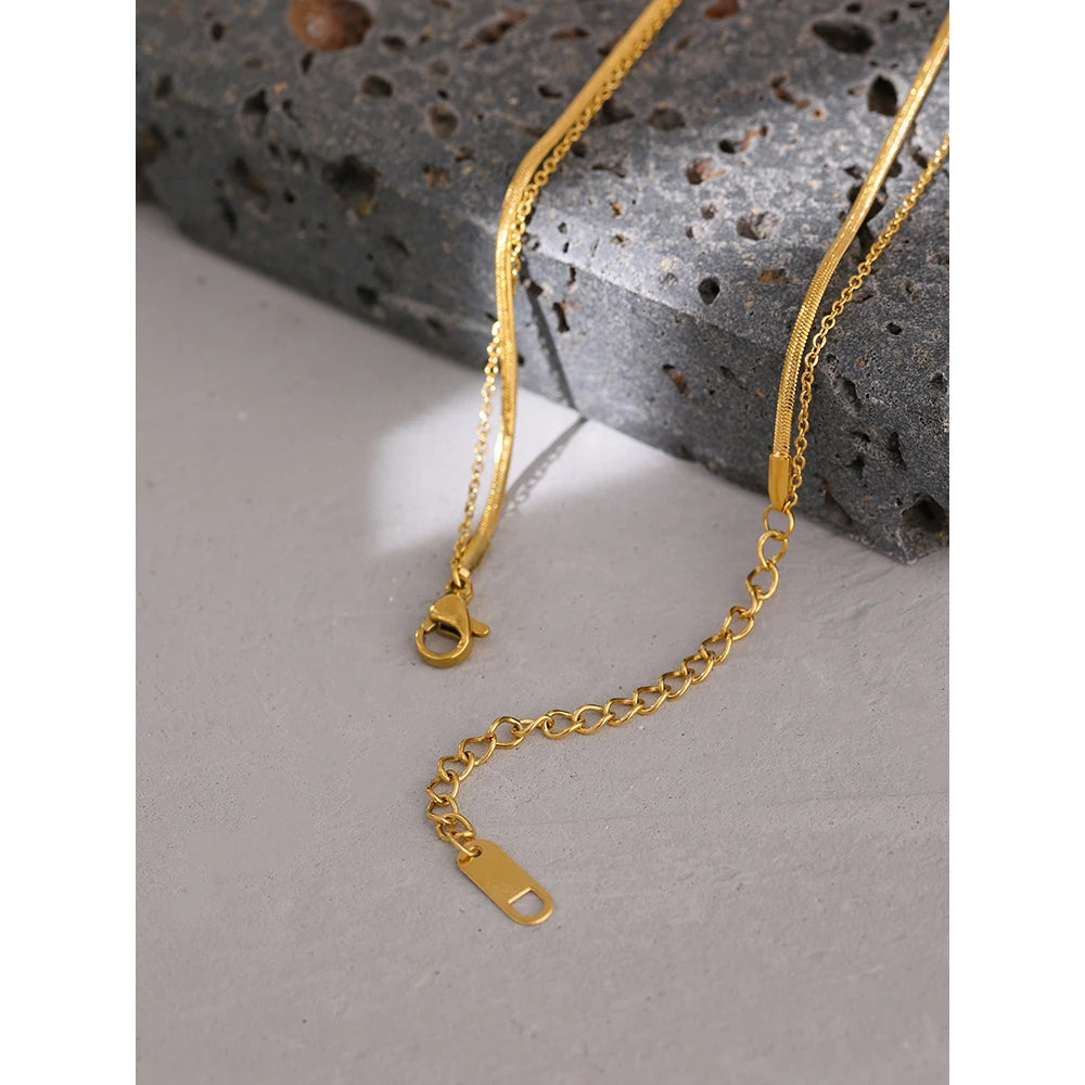 Water-Resistant 18K Gold Plated Double Layers Necklace with Coin Charms