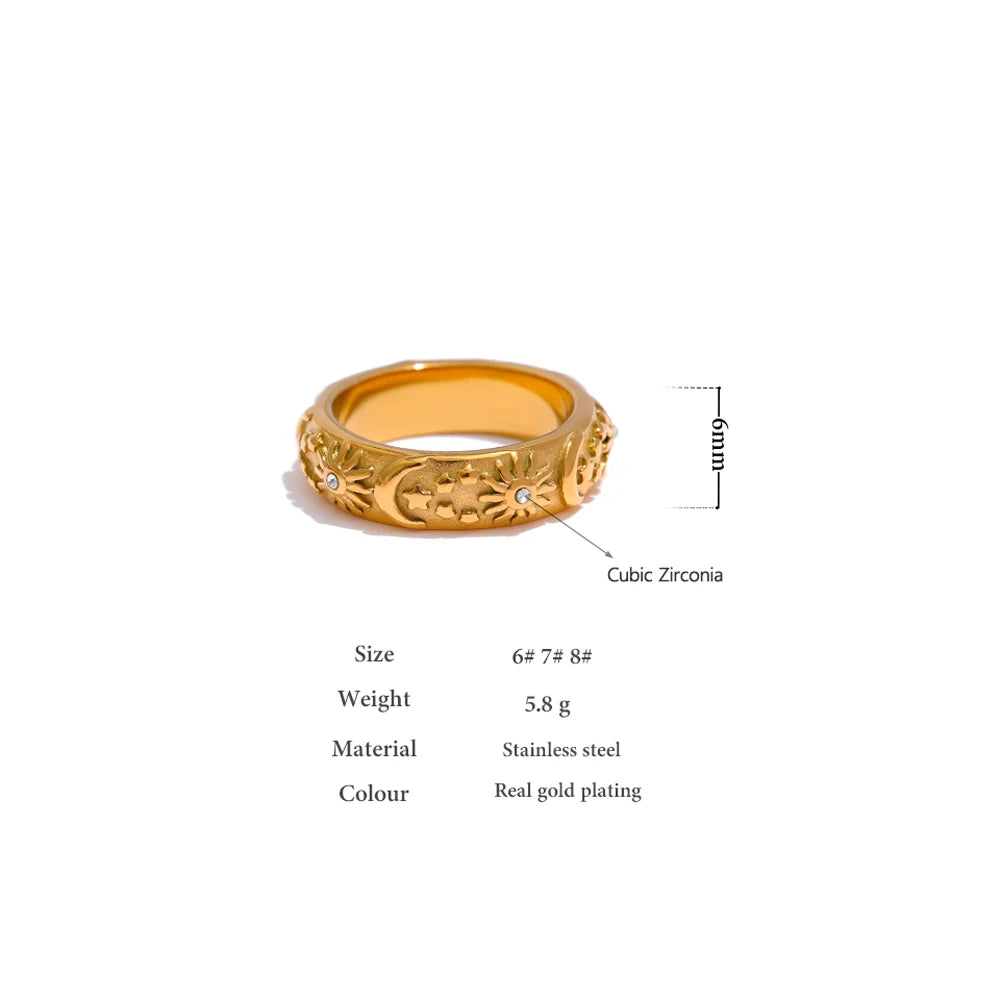 Water-Resistant 18K Gold Plated Celestial Ring with Diamond