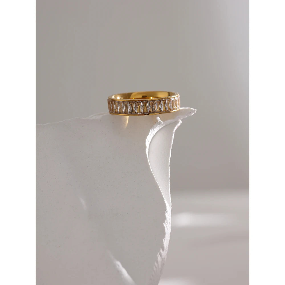 18K Gold Plated Dazzling Diamond Row Ring