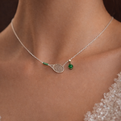 Tennis Racket & Ball Necklace | 925 Sterling Silver Gift for Tennis Players