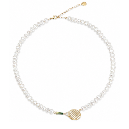 Pearl Tennis Racket Necklace – 18K Gold Plated Sterling Silver