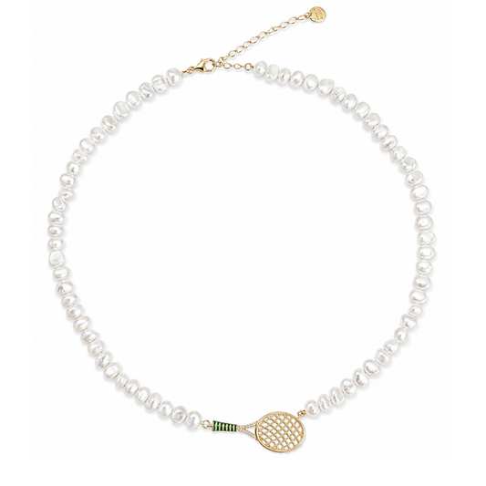 Pearl Tennis Racket Necklace – 18K Gold Plated Sterling Silver