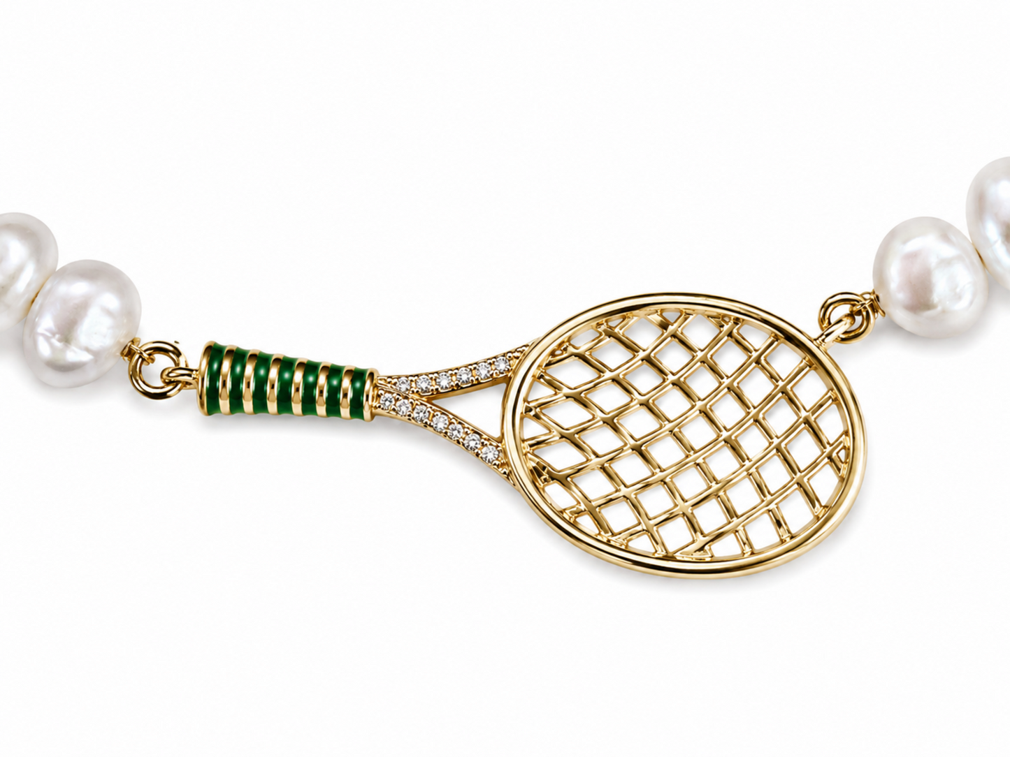 Pearl Tennis Racket Necklace – 18K Gold Plated Sterling Silver