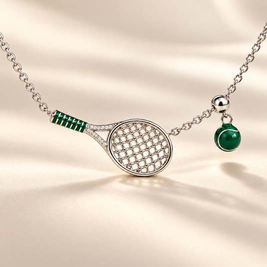 Tennis Racket & Ball Necklace