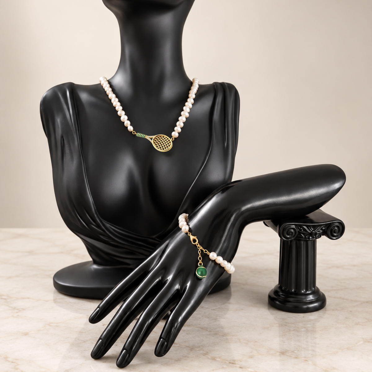 Pearl Tennis Necklace & Bracelet Set