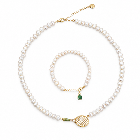 Pearl Tennis Necklace & Bracelet Set