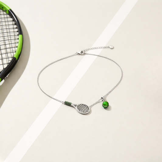 Platinum-Bonded 925 Sterling Silver Tennis Racket & Adjustable Ball Necklace