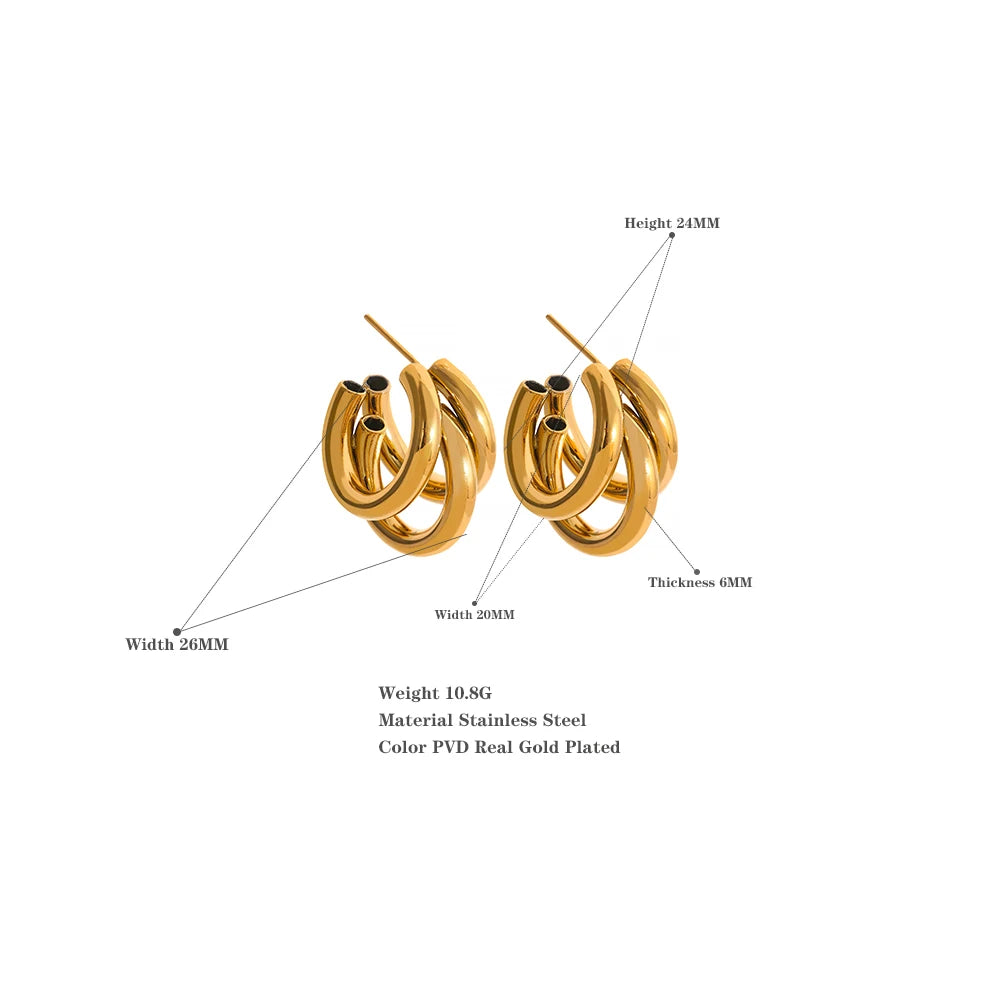 Water-Resistant 18K Gold Plated Triple Luxe Huggie Earrings