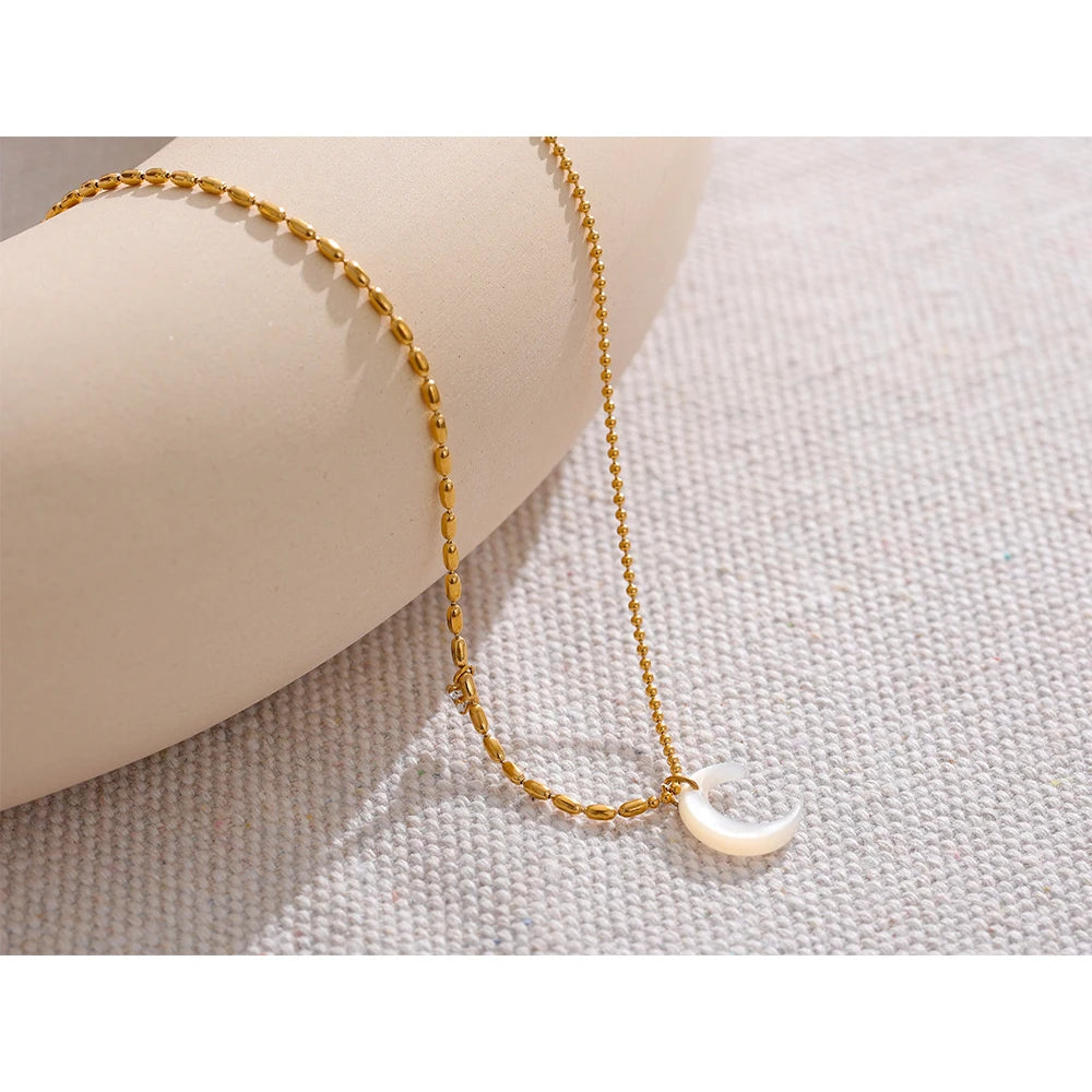 Water-Resistant 18K Gold Plated Necklace with Moon Pendant