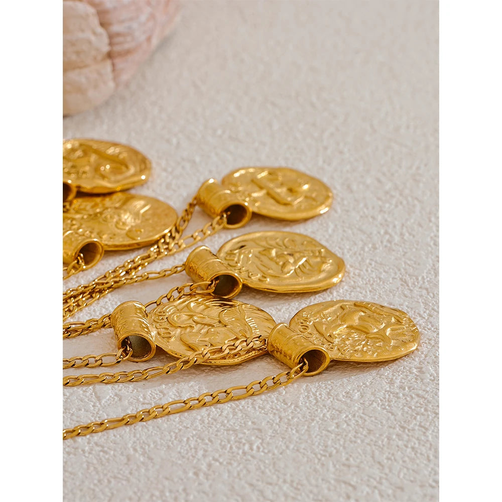 Water-Resistant 18K Gold Plated Vintage Necklace with Stellar Constellation Coin