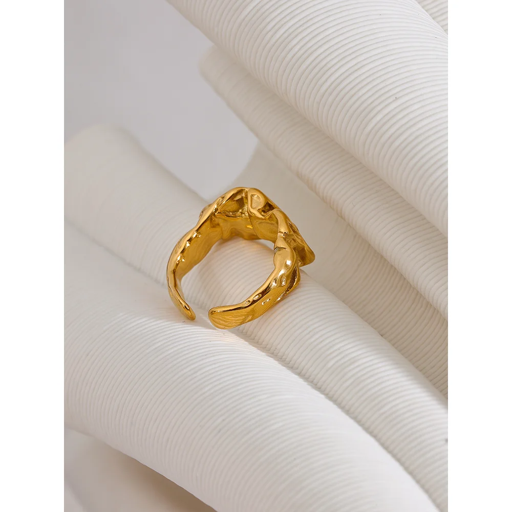 Water-Resistant 18K Gold Plated Adjustable Statement Cuff Ring