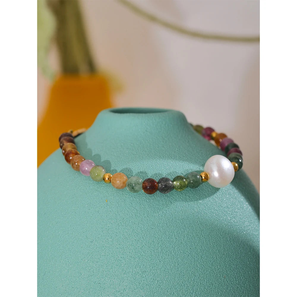 Bracelet featuring Nature Stones and Freshwater Pearl