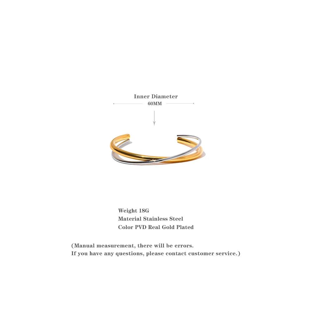 Water-Resistant 18K Gold Plated Simplicity Bracelet with Two Tones