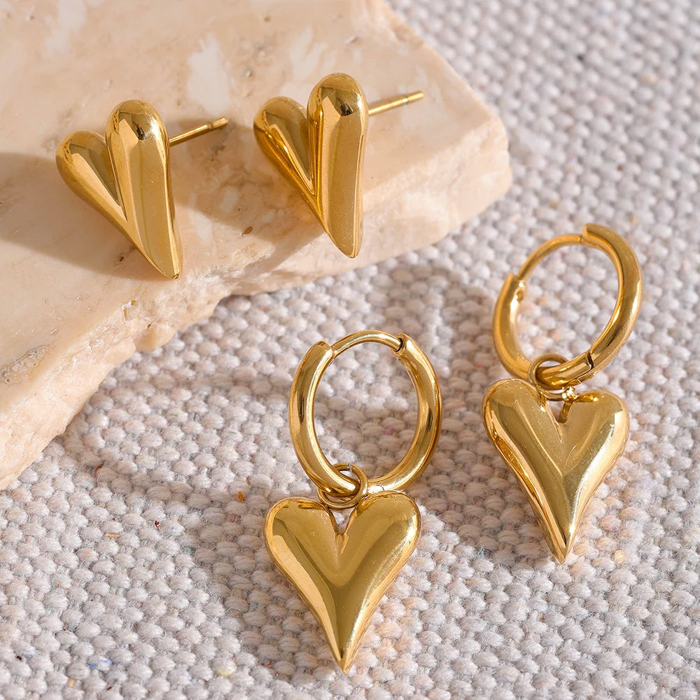 Water-Resistant 18K Gold Plated Heart Hoop Earrings