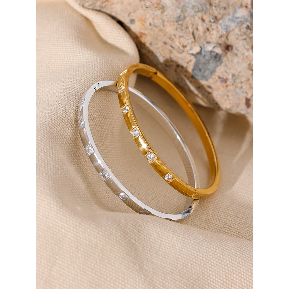 Water-Resistant 18K Gold Plated Bangle with Diamonds