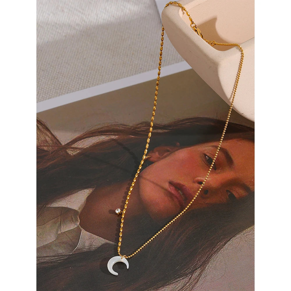 Water-Resistant 18K Gold Plated Necklace with Moon Pendant