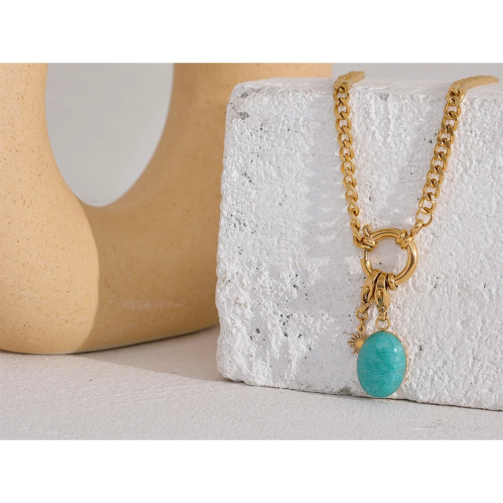 Water-Resistant 18K Gold Plated Necklace with Blue Stone