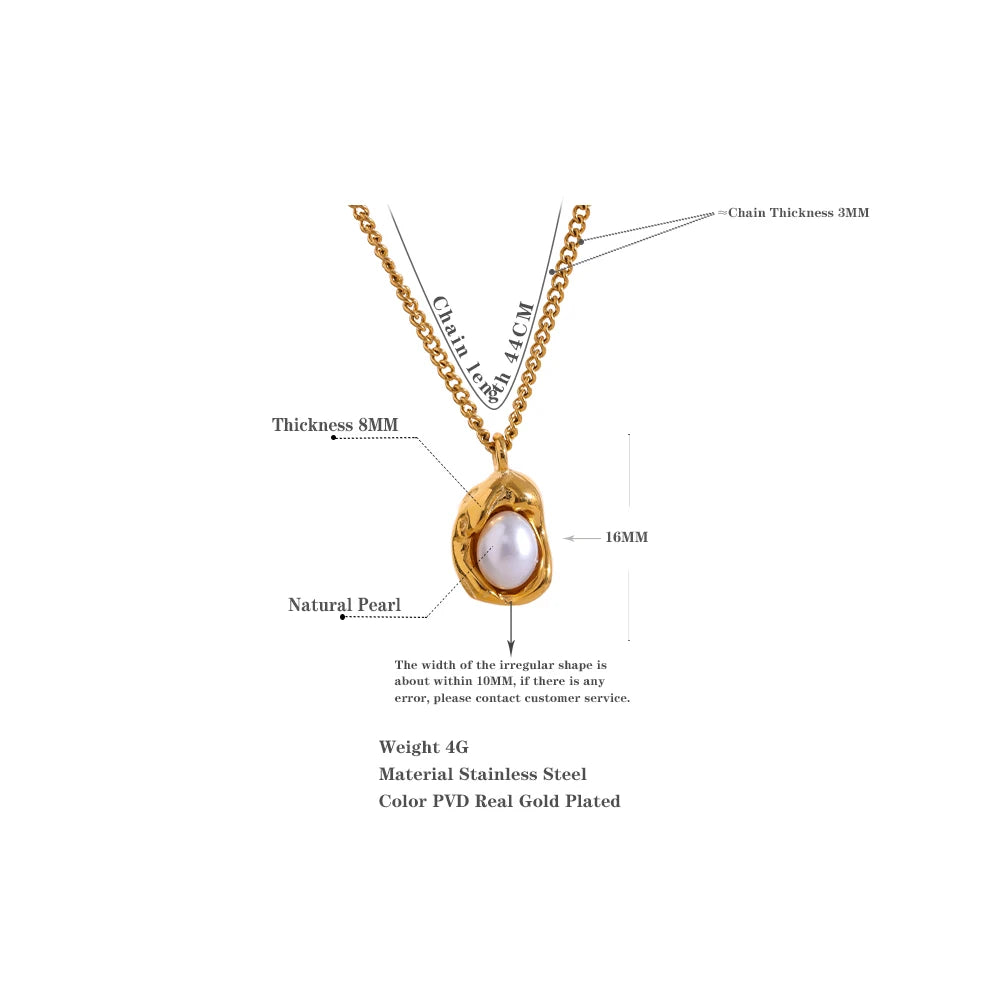 Water-Resistant 18K Gold Plated Necklace with Simulated Pearl Pendant