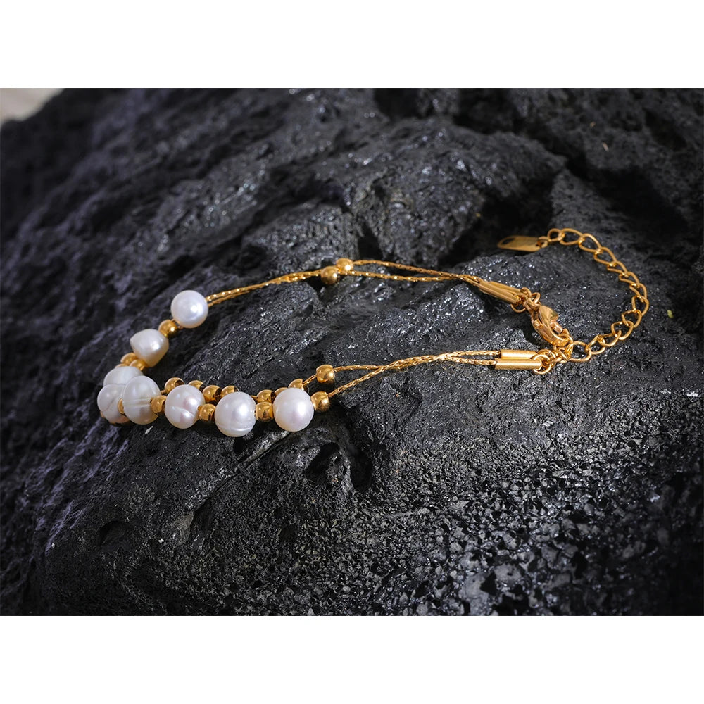 Water-Resistant 18K Gold Plated Bracelet with Freshwater Pearls