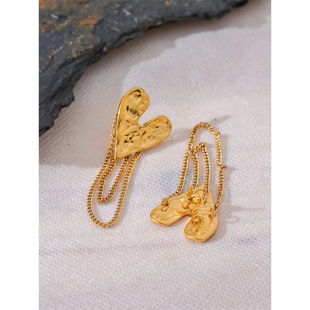 Water-Resistant 18K Gold Plated Stud Earrings with Heart and Tassel