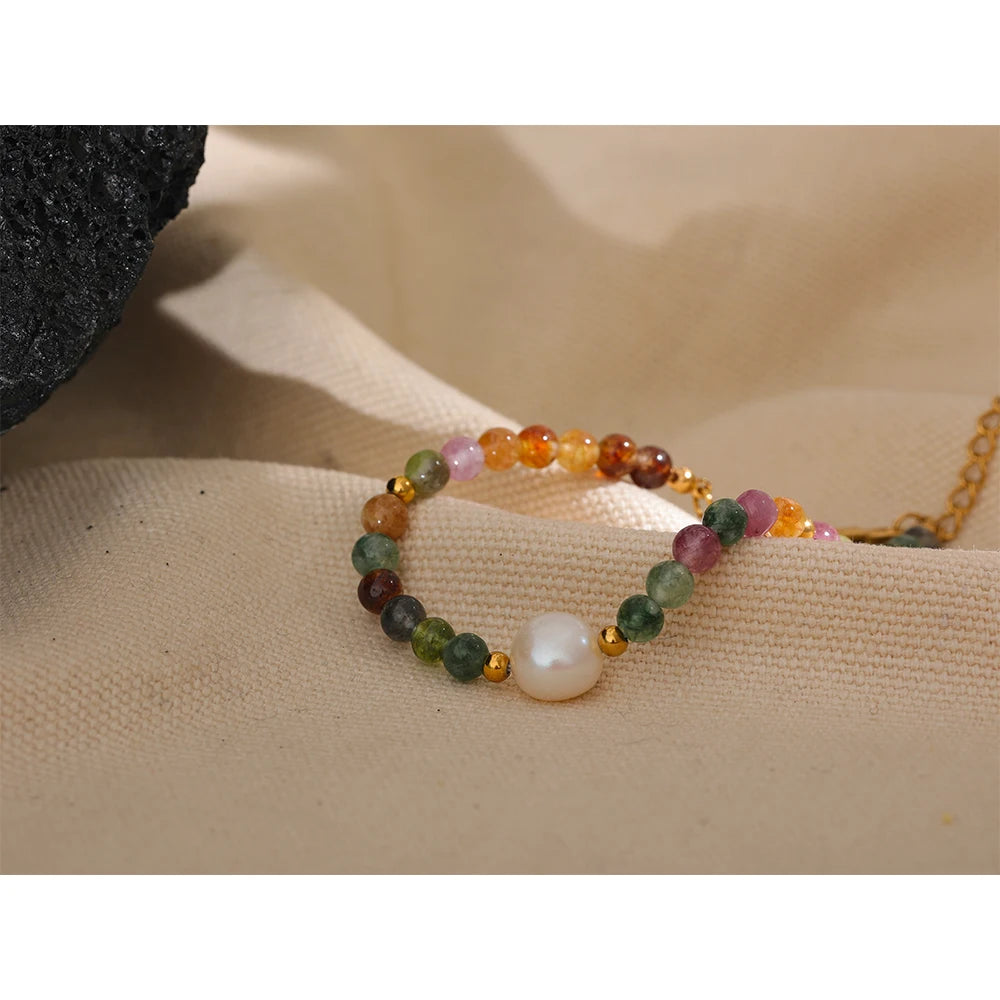 Bracelet featuring Nature Stones and Freshwater Pearl