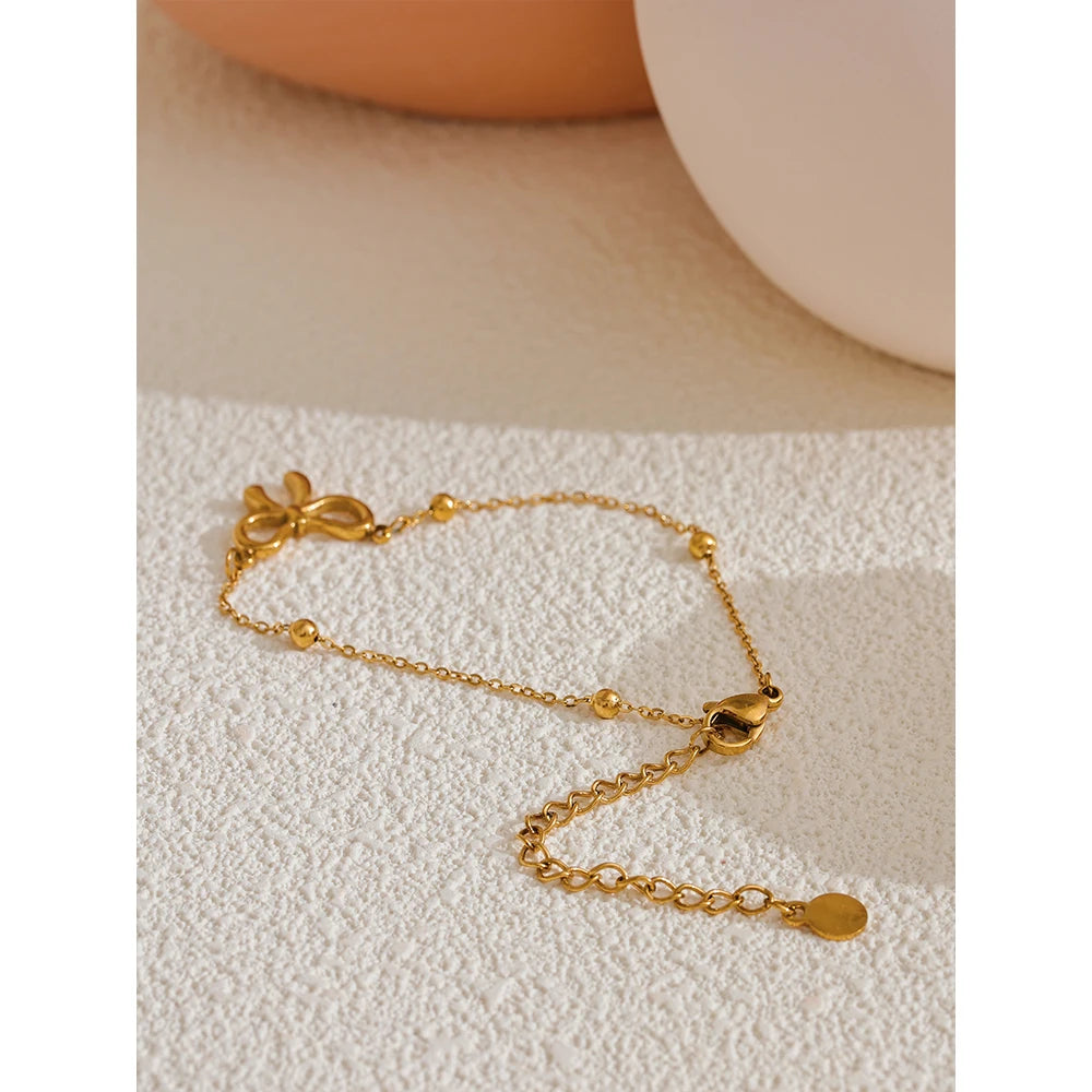 Water-Resistant 18K Gold Plated Bracelet with Butterfly Knot