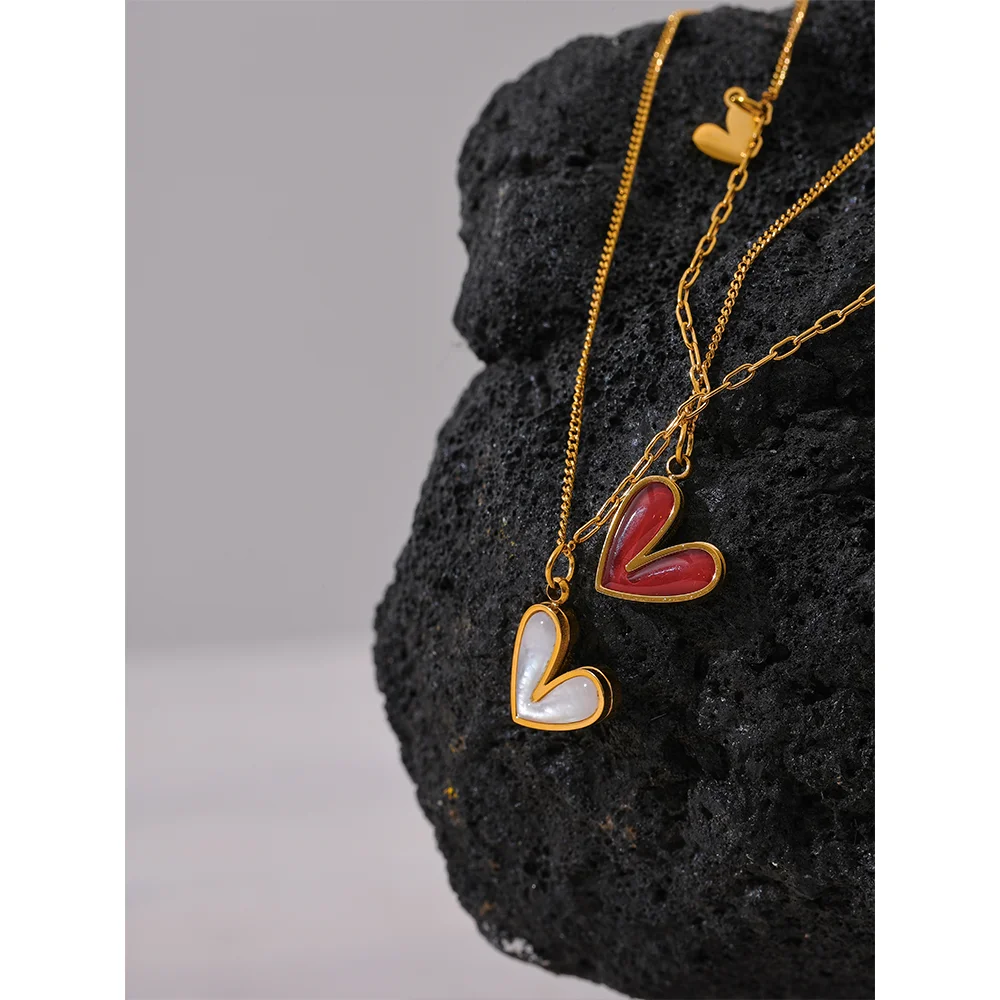 Water-Resistant 18K Gold Plated Necklace with Heart Pendants