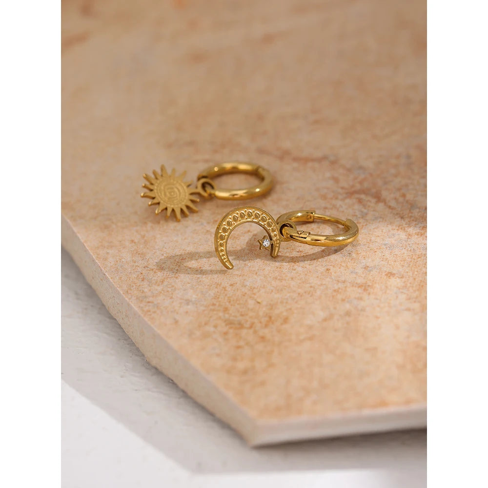 Water-Resistant 18K Gold Plated Celestial Hoop Earrings