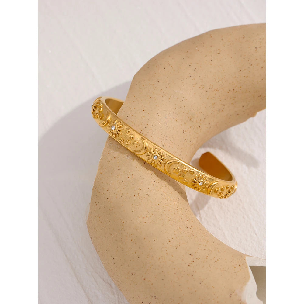 Water-Resistant 18K Gold Plated Celestial Bangle with Diamond