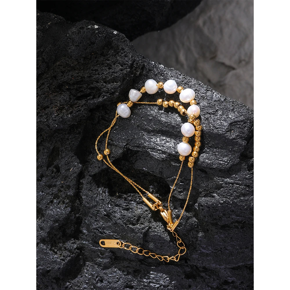 Water-Resistant 18K Gold Plated Bracelet with Freshwater Pearls