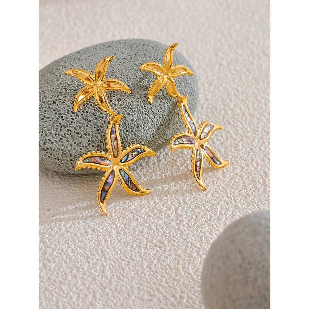 Water-Resistant 18K Gold Plated Starfish Flower Earrings