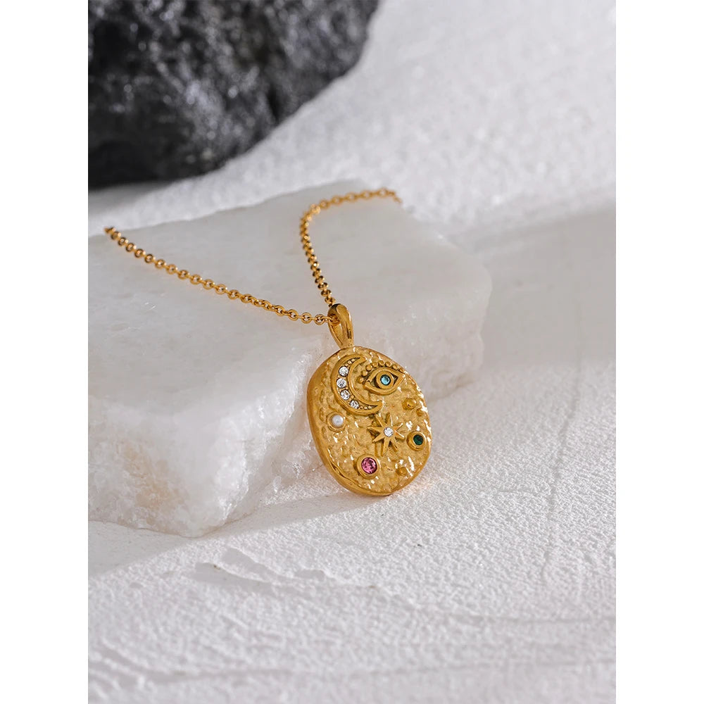 Water-Resistant 18K Gold Plated Celestial Collarbone Necklace with Diamond