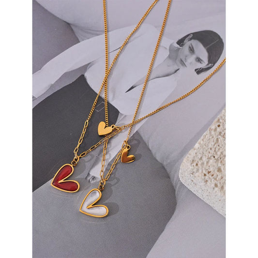 Water-Resistant 18K Gold Plated Necklace with Heart Pendants