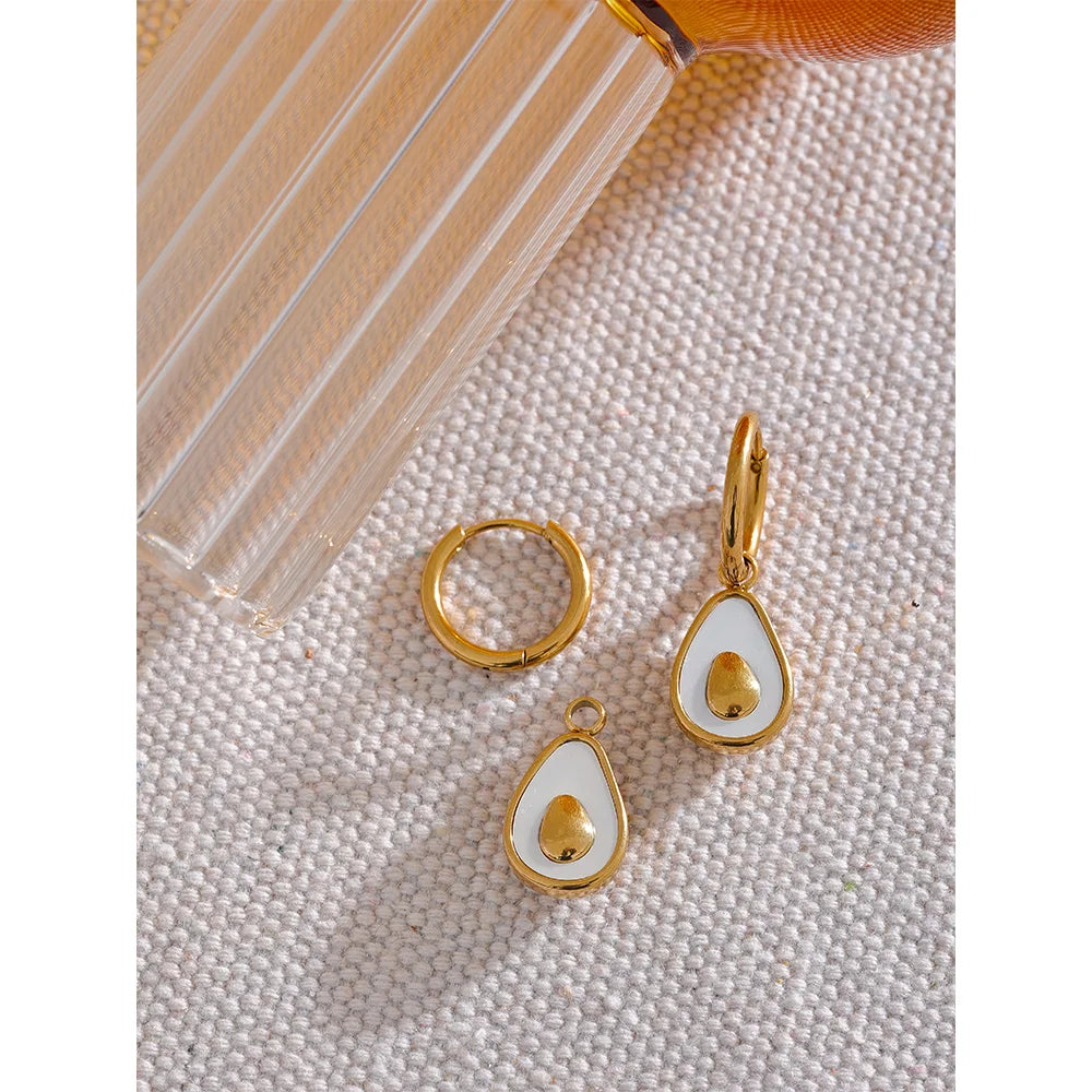 Water-Resistant 18K Gold Plated Avocado Charm Hoop Earrings