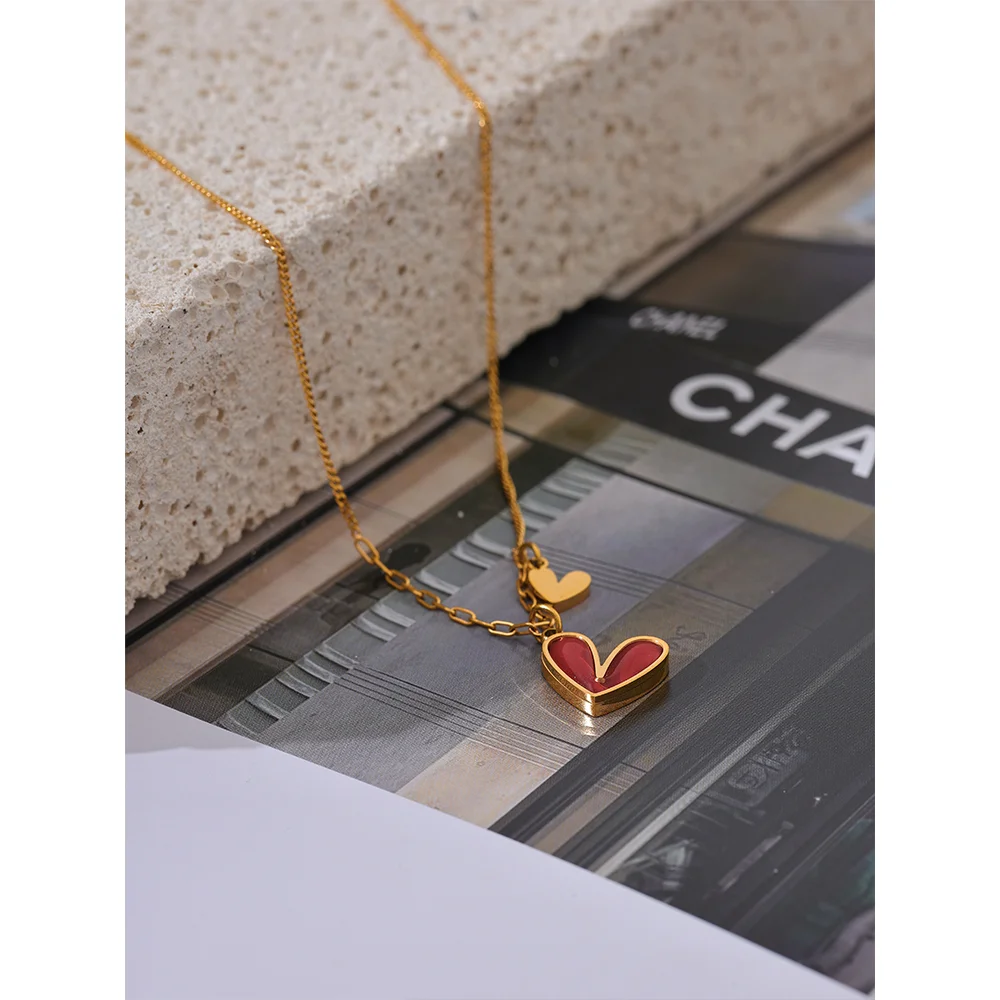 Water-Resistant 18K Gold Plated Necklace with Heart Pendants