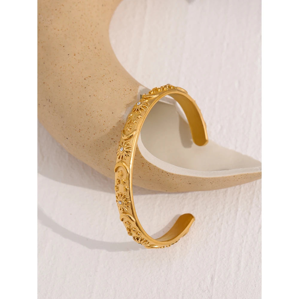 Water-Resistant 18K Gold Plated Celestial Bangle with Diamond