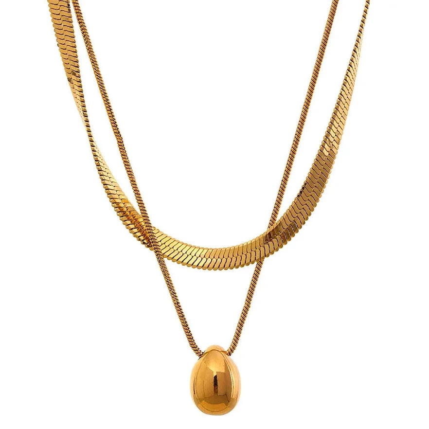 Water-Resistant 18K Gold Plated Neckless Stack with Teardrop Pendant