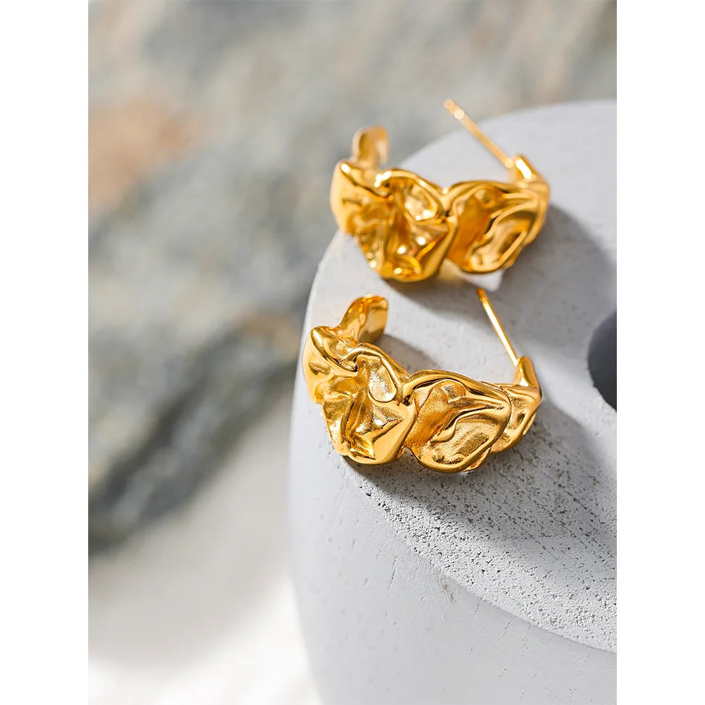 Water-Resistant 18K Gold Plated Statement Huggie Earrings