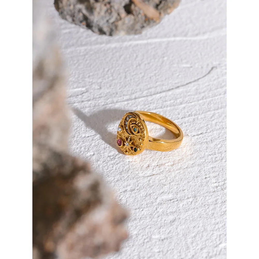 Water-Resistant 18K Gold Plated Celestial Ring