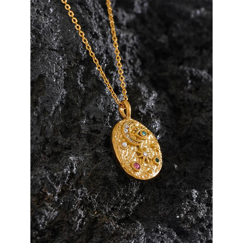 Water-Resistant 18K Gold Plated Celestial Collarbone Necklace with Diamond